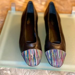 VanEli Black Kidskin Flat with Mulit-color toecap